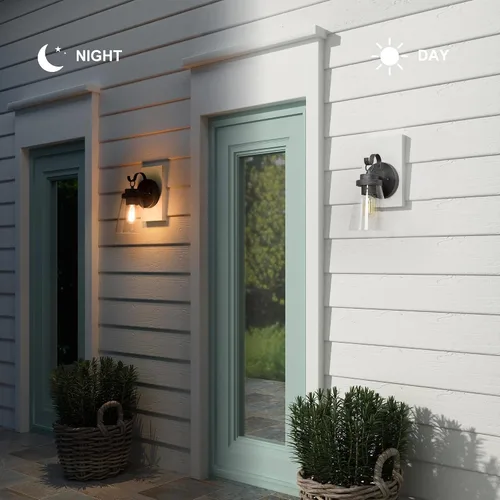 Vista 4 de Paquete de 2 lámparas de pared para exteriores, apliques de pared exterior de granja con vidrio transparente, linternas modernas impermeables