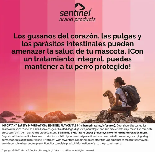 Vista 4 de Pastillas con sabor Sentinel para perros, 23-45 kg, 6 tabletas masticables, suministro de 6 meses, Caja blanca