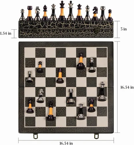 Vista 4 de BIVOMON Juego de Ajedrez de Madera Plegable de 16" Tablero de Ajedrez Blanco y Negro Piezas de Ajedrez de Acrílico de Lujo con Peso de 3.5