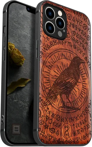 Vista 13 de Carveit Funda magnética de madera para iPhone 12 [madera natural y TPU suave negro] a prueba de golpes, funda de madera única y elegante compatible