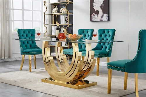 Vista 8 de Mesa de comedor grande de vidrio de 70 pulgadas, moderna mesa de comedor rectangular con parte superior de vidrio templado de 0.39 pulgadas y patas