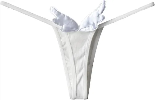 Vista 6 de Tangas de algodón para mujer, diseño de alas de diablo y ángel, tangas de tiro bajo, ropa interior sexy Diablo Negro