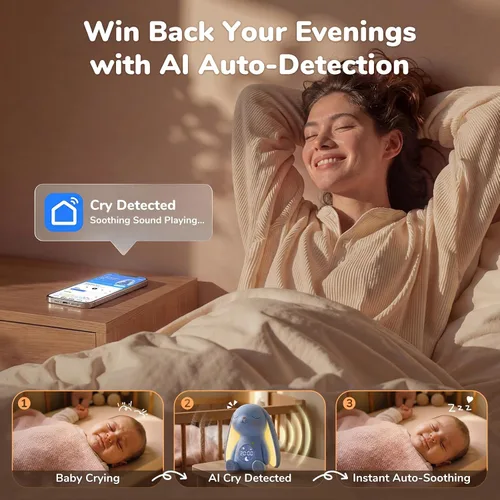 Vista 4 de Mom's Choice Awards丨Bunny White Noise Sound Machine Baby for Sleep - Detección de llanto AI, 100 sonidos relajantes, acceso completo a la aplicación