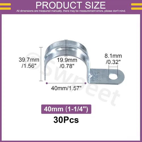 Vista 2 de Swpeet 30 piezas de 1-1/2 "(40 mm) zinc plateado un agujero EMT correa de tubo, correas de tubería U soporte de tubo abrazadera de tubo 1 agujero a
