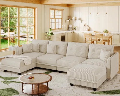 Vista 11 de LLappuil Sofá Seccional Modular con Asientos de Almacenamiento, Sofá Modular Convertible de Pana Chaise para Sala de Estar, Sofás de 5 Plazas con 3
