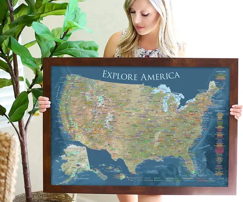 Vista 5 de GEOJANGO National Parks Push Pin Map with Terrain, USA Interstates, All NPS Sites, Landmarks, Highest Peak by State - Voyager Edition - Framed Map