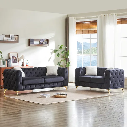 Vista 21 de KEIKI Sofá Chesterfield de terciopelo de lujo extragrande de 61 pulgadas con 2 almohadas, estilo mediados de siglo, sofá de 2 plazas con botones