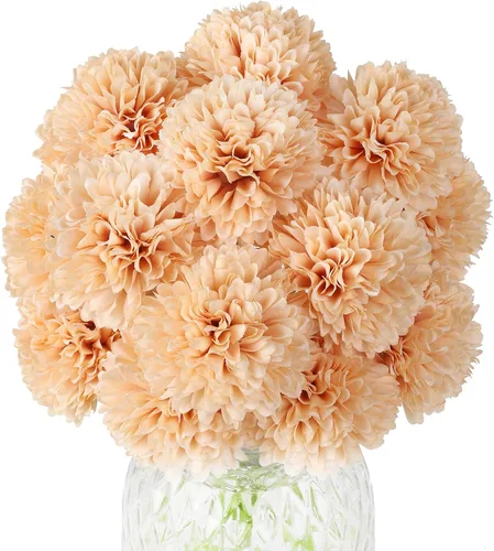 Vista 5 de Jim's Cabin Flores artificiales, 12 piezas de seda artificial, bola de crisantemo, hortensias, ramo de boda para decoración del hogar y cocina Negro