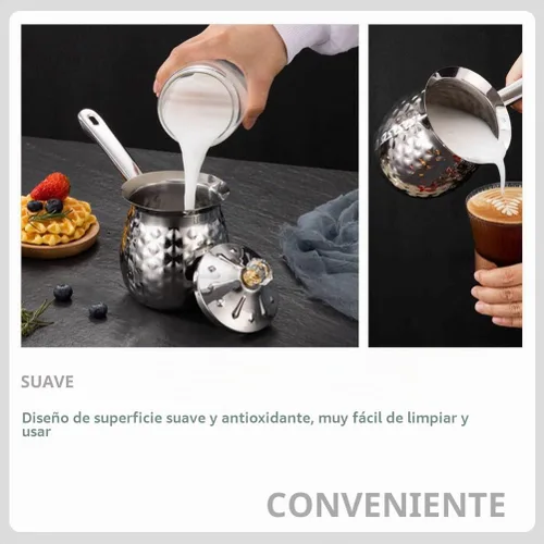 Vista 9 de CALLARON Calentador de cafetera turca de acero inoxidable con leche árabe Cezve Ibrik cafetera de 6.8 fl oz expreso decantador caldera con boquilla