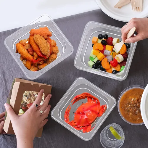 Vista 5 de Yinder 6 Piezas Bandejas de Plástico Transparente para Alimentos Tamaño 1/6 Recipientes de Policarbonato Apilables con Indicador de Capacidad