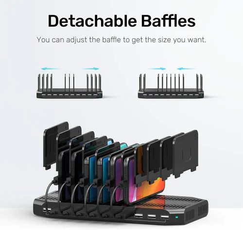Vista 6 de Unitek 10 USB estación de carga múltiples dispositivos para iPad Tablet Negro