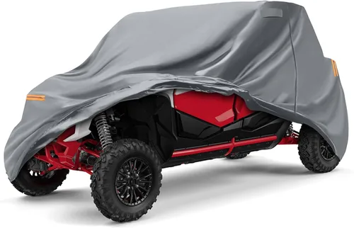 Vista 28 de Cubierta impermeable para UTV compatible con Polaris, cubierta para exterior de 6 capas con ventilaciones de aire, cremallera en la puerta