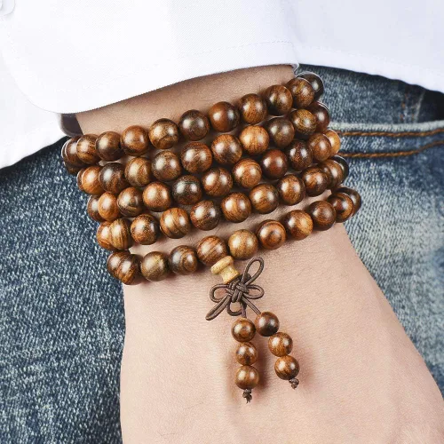 Vista 6 de Mala Beads Pulsera 108 0.315 in Meditación Sándalo Elástico..