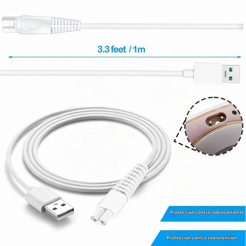 Vista 6 de Cable de carga de repuesto para afeitadora de piernas impecables, paquete de 2 cables de alimentación eléctrica, cable de carga para acabado