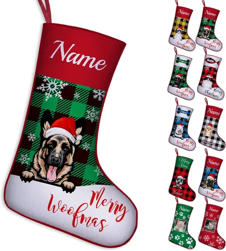 Vista 39 de Calcetines de Navidad personalizados para perros y gatos, 42 patrones de perros y mascotas, calcetines de Navidad personalizados con nombres, adorno