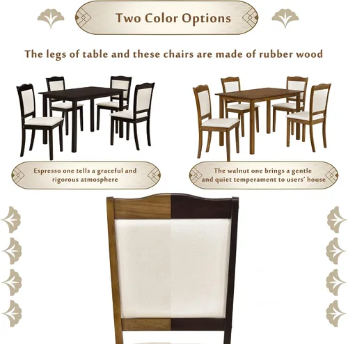 Vista 7 de RUNNA Juego único de mesa de comedor de madera de 5 piezas con mesa rectangular y 4 sillas tapizadas, para lugares pequeños y cocina, cómodo