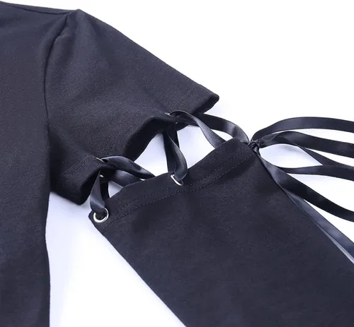 Vista 6 de Sudadera con capucha de manga larga con estampado de dragón punk gótico para mujer, Negro