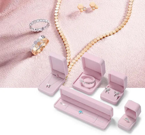 Vista 6 de Oirlv Caja de regalo de pendiente de terciopelo premium Caja de almacenamiento de joyería rosa vitrina