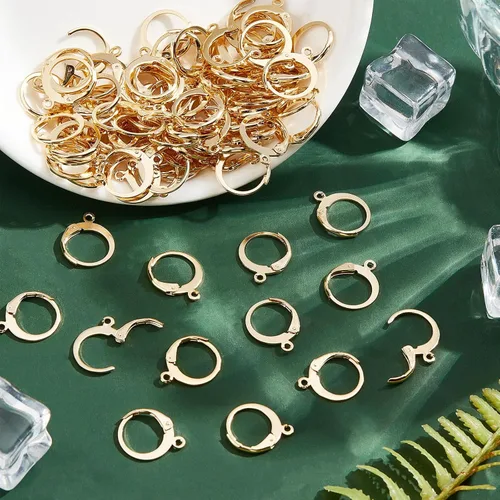 Vista 4 de PH PandaHall 100 ganchos chapados en oro de 24 quilates, acero inoxidable 304, palanca de alambre para la oreja, aretes dorados, con lazo abierto