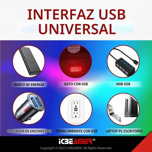 Vista 3 de ICBEAMER Paquete de 1 luz LED USB mini (rojo) Kit de iluminación de acento interior/nano para coche, enchufe directo, iluminación ambiental