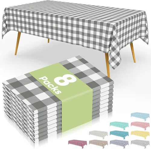 Vista 67 de Smiry 8 paquetes de manteles desechables Gingham, 54 x 108 pulgadas, manteles de plástico impermeables rectangulares en diseño a cuadros
