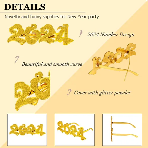 Vista 6 de Frienda 12 pares de anteojos de Año Nuevo 2024 con purpurina 2024 con números para fiesta de Año Nuevo, anteojos con forma de nube novedosos