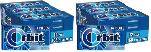 Vista 11 de ORBIT Goma de mascar de menta sin azúcar envuelta individualmente, paquetes a granel de chicle, 12 paquetes de 14 piezas (168 piezas en total)