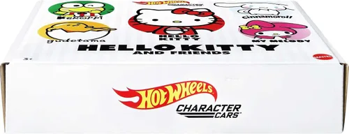 Vista 5 de Hot Wheels Sanrio - Coche de personajes de juguete, paquete de 5 unidades en escala 1:64: Hello Kitty, Keroppi, Gudetama, Cinnamaroll & My Melody