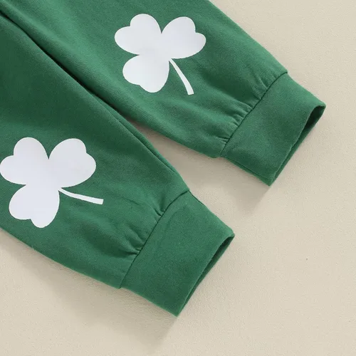 Vista 4 de Bonangber Conjunto de pantalones deportivos para bebé recién nacido, para el día de San Patricio, trébol de la suerte, manga corta, pantalón