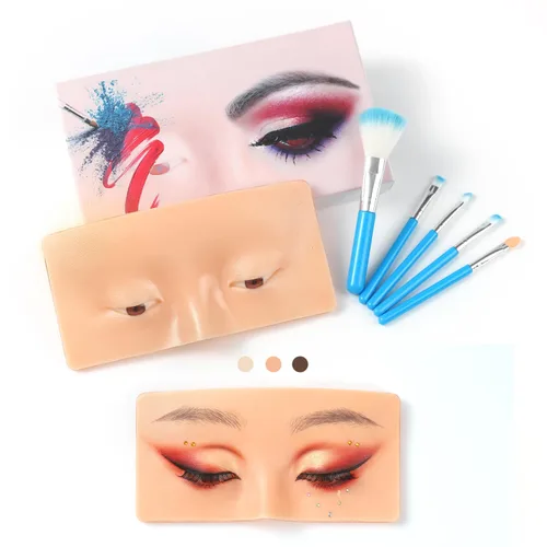 Vista 8 de Tabla facial de práctica de maquillaje, cara de maniquí de silicona reutilizable 3D con 5 brochas de maquillaje, cara de práctica de maquillaje