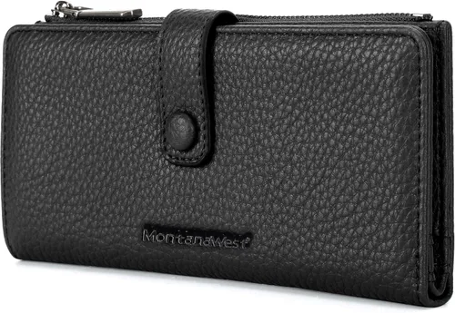 Vista 20 de Montana West Billetera pequeña para mujer, de piel auténtica, triple pliegue, tarjetero Rfid con cremallera y bolsillo para monedas, Un negro, Casual