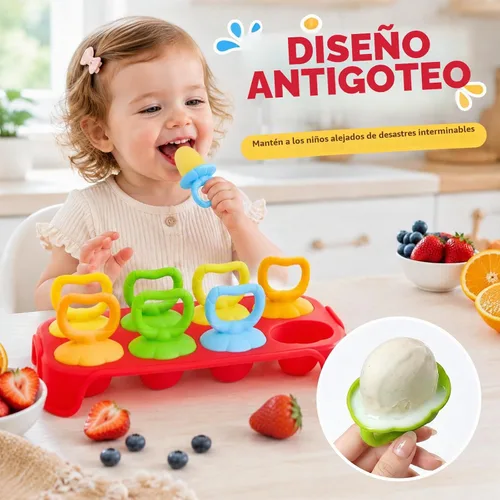 Vista 3 de Miaowoof Moldes de paletas para bebés con palillos, 8 cavidades de silicona para hacer paletas de hielo para bebés leche materna para alivio