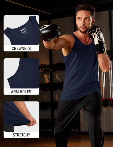 Vista 5 de MAGCOMSEN Mens Workout Tank Tops Muscle Athletic Gym Cotton Undershirt Sleeveless Shirts