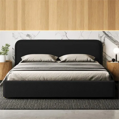 Vista 15 de Chloe - Cama de plataforma tapizada No requiere somier (borde negro, marco de cama queen)