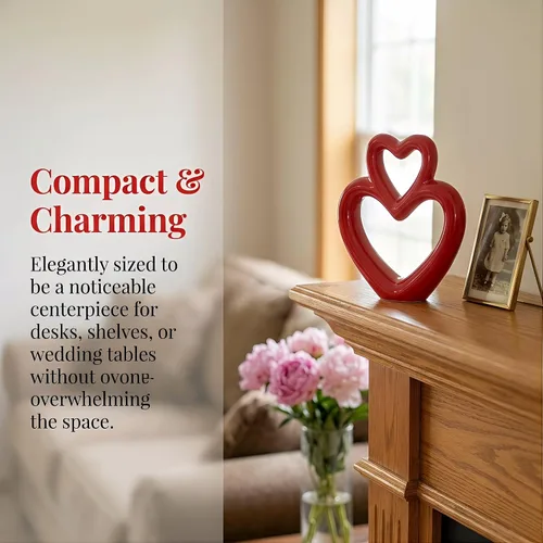 Vista 3 de Abaodam Figura de corazón de boda, adorno de corazón de cerámica, decoración romántica para estante de escritorio, hogar, oficina, aniversario