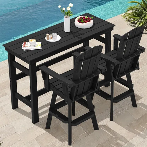 Vista 16 de SERWALL Silla de bar Adirondack giratoria de HDPE, taburetes de bar giratorios para exteriores, silla Adirondack de balcón para bistro, piscina
