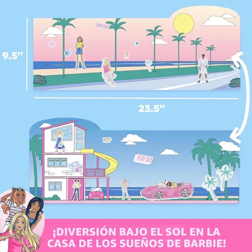 Vista 5 de Conjunto de calcomanías inflables Barbie de Horizon Group USA, 75 calcomanías reutilizables, escena de playa de doble cara, apto para viajes