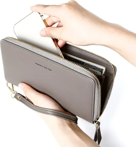 Vista 6 de GEEAD Billeteras para mujer de gran capacidad de piel sintética para tarjetas de crédito, Gris