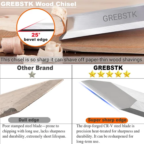 Vista 4 de GREBSTK Juego de 4 cinceles de madera CRV bisel de acero con bordes afilados con tapas de seguridad para carpintería y proyectos de bricolaje
