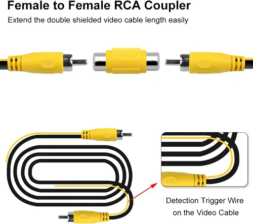 Vista 4 de GreenYi Cable de video RCA de doble blindaje para monitor de vehículo y conexión de cámara de visión trasera de respaldo inverso, cable de extensión