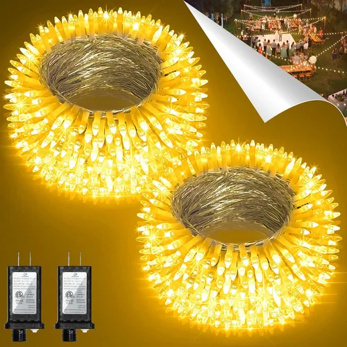 Vista 21 de Paquete de 2 Total 200 Pies 600 Luces LED de Navidad en Cadena, Luces de Árbol de Hadas Blanco Frío Conectables, 8 Modos y Temporizador Luces