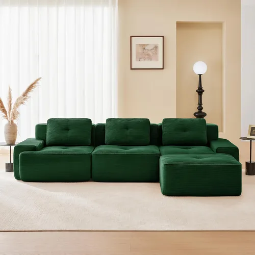 Vista 21 de Sofás modulares sin hueso de 152.8 pulgadas para sala de estar, sofá modular con diván en forma de L, cómodo asiento profundo tapizado de tela