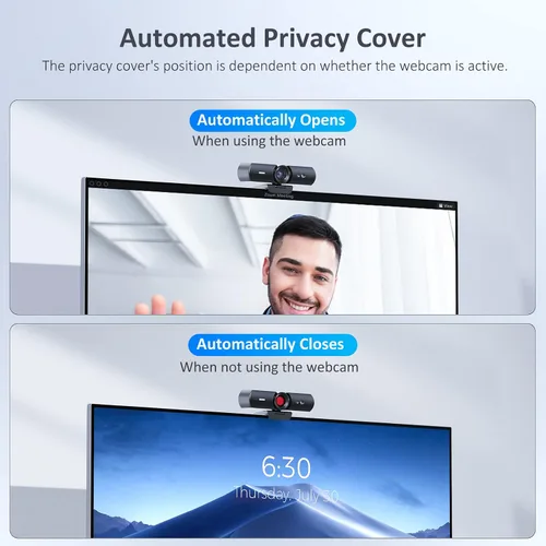 Vista 3 de NexiGo HelloCam, cámara web 1080P con Windows Hello, verdadera privacidad, obturador electrónico automático, cámara de computadora, micrófono