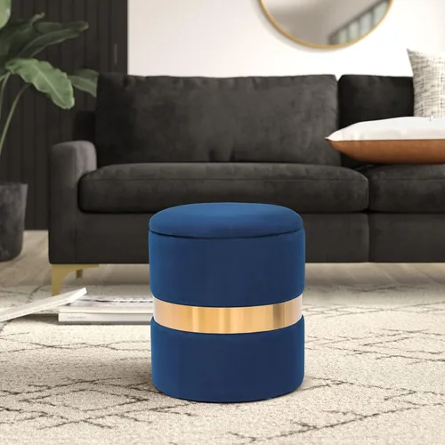 Vista 4 de Adeco Juego de 2 taburetes otomanos redondos de terciopelo con tapa extraíble, mesa de centro para sala de estar y dormitorio