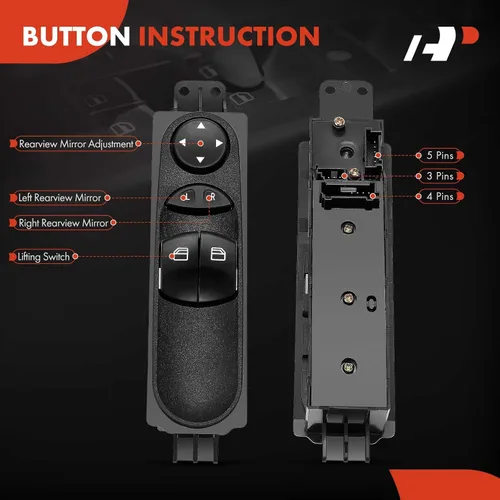 Vista 4 de A-Premium - Interruptor de elevalunas eléctrico delantero izquierdo del lado del conductor Compatible con Dodge Sprinter 2500/3500 2005-2009