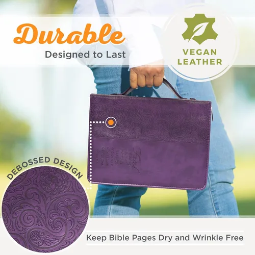 Vista 3 de Cubierta de Biblia de Moda para Mujeres de Christian Art Gifts, Fe Hebreos 11:1, Púrpura Paisley de Cuero Sintético, Mediana