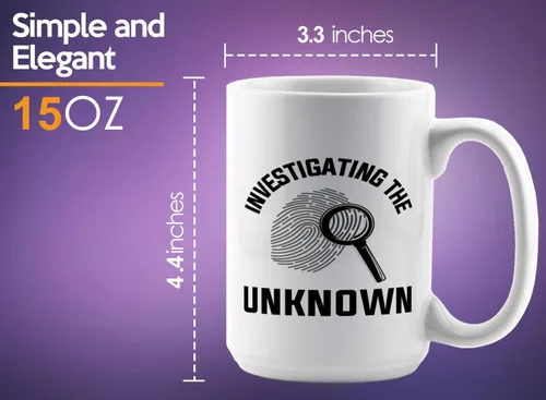 Vista 6 de Taza de café de detective de 15 onzas, color blanco - Investigando lo desconocido - oficial de policía policía patrulla detective sheriff aplicación