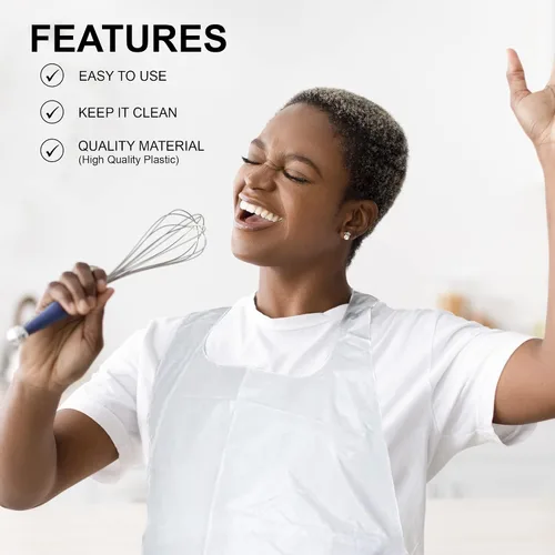 Vista 5 de MT Products 2 Mil White Disposable Poly Aprons 46"x28" - Waterproof Plastic Bibs for Cooking, Dishwashing & Art (Bulk)
