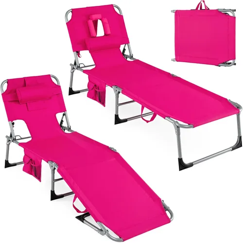 Vista 11 de Goplus Silla bronceadora, silla plegable ajustable para patio con orificio para la cara, almohada extraíble, 330 libras, correa de transporte, silla