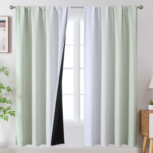 Vista 88 de Estelar Textiler Cortinas oscurecedoras beige y blanco grisáceo de 45 pulgadas de largo, cortinas graduadas con bloqueo de luz para baño, cortinas